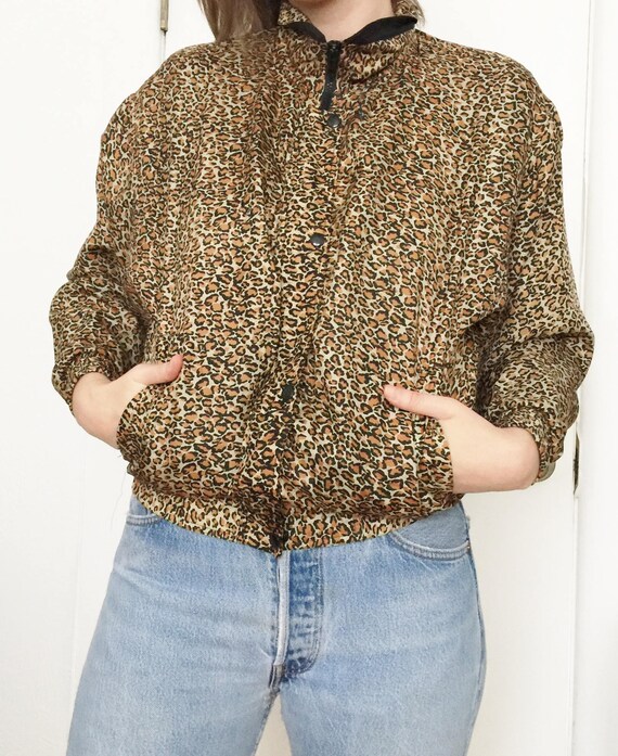 80s 90s LEOPARD Print Lightweight SILK Track Jack… - image 4