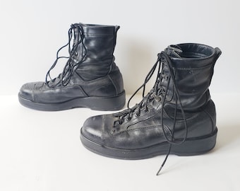 Black Leather STEEL TOE Military Issue COMBAT Unisex Work Boots