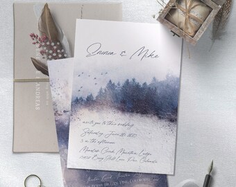 Forest Mist Wedding Invitation, Moody Aesthetic, Winter Wedding Invitation, Fantasy Wedding, Enchanted Forest, Mountain Wedding Invite