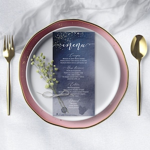 Moody Watercolor Menu, Dark Moody Wedding Decor, Watercolor Wedding Menu, Starry Night Wedding Menu, Wedding Reception, Table Top Signs, MWC