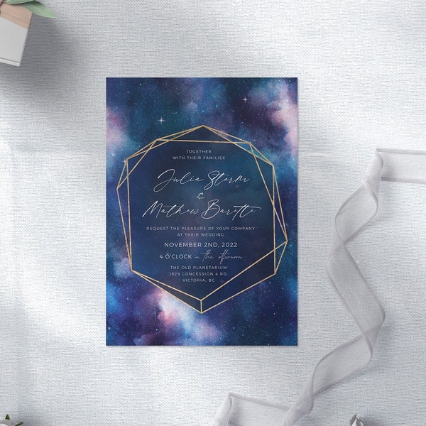 Cosmic Invitation, Starry Night, Galactic Invitation, Astronomy Wedding, Space Stargazer theme, Cosmos