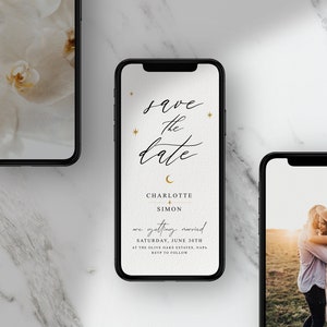 Digital Celestial Save the Date Invite, Under the Moon, Save out Date Text Invitation, Minimalist Celestial Date Announcement, Evite,  UTMW