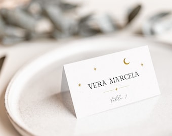 Minimalist Celestial Place Card Template, Moon and Stars Folded Guest Cards, Under the Stars Seating Cards, Reception Escort Cards, UTSW