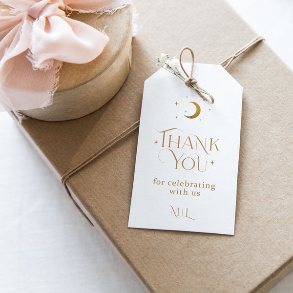 Minimal Celestial Tags, White & Gold Wedding Favors, Guest Favors, Celestial Boho Wedding, Thank You Tags, Starry Night, Celestial Favors