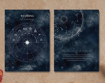 Zodiac Wheel Itinerary, Astrology Theme, Order of Events, Celestial Wedding Program & Welcome Letter, Constellations Wedding Schedule, ZCW