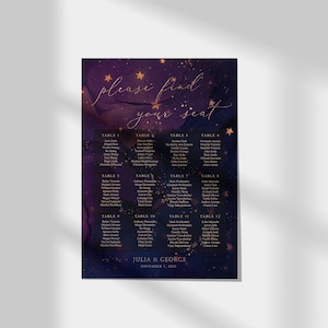 Abstract Galaxy Seating Plan, Wedding Seating Chart, Dark Purple ...