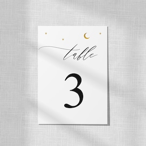 Minimal Celestial Table Number, Under the Moon Reception Décor, Table Top Signs, Celestial Wedding, Moon and Stars, Starry Night Theme, UTMW