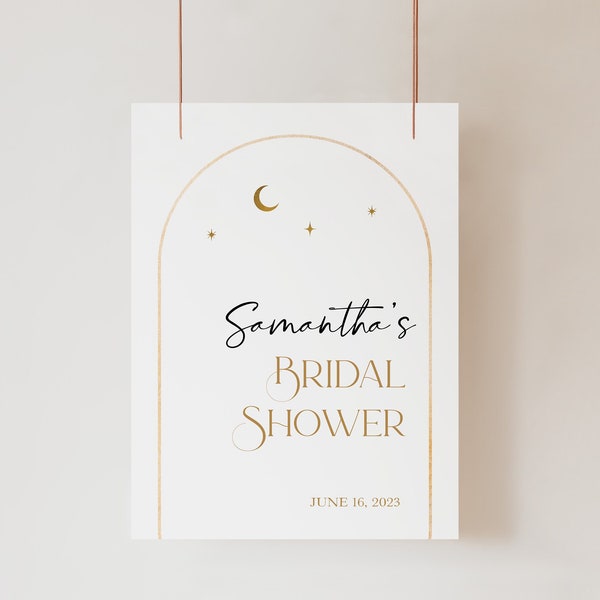 Minimal Celestial Bridal Shower Sign, Brunch and Bubbly, Bridal Shower Decor, Modern Minimalist Aesthetic, Arched Sign, Celestial Shower