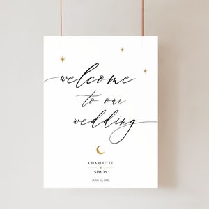 Minimal Celestial Welcome Sign, Under the Moon Theme, Sign with Stars, Moon and Stars Large Sign, Celestial Wedding Reception Signs, UTMW