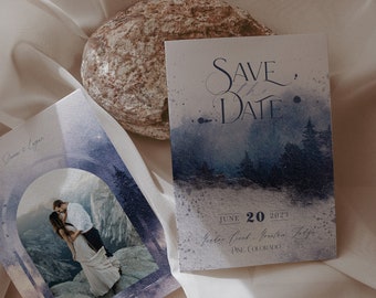 Forest Mist Save the Date, Moody Aesthetic, Winter Wedding Invitation, Fantasy Wedding, Enchanted Forest, Mountain Wedding Invite