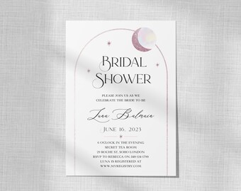 Moonstone Invitation, Celestial Boho Arch Bridal Shower Invite, Lilac Purple Moon Invite, Starry Night Bridal Shower, Celestial Shower