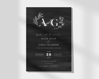 Gothic Invitation, Dark Edgy Theme, Black Wedding Invitation, Dark Watercolor Brush Effect, Moody Wedding Invite, darkdalia