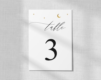 Minimal Celestial Table Number, Under the Moon Reception Décor, Table Top Signs, Celestial Wedding, Moon and Stars, Starry Night Theme, UTMW