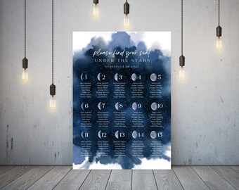 Andromeda Seating Chart,  Blue Watercolor Night Sky, Starry Galaxy, Starry Night Wedding, Celestial Wedding Decor,
