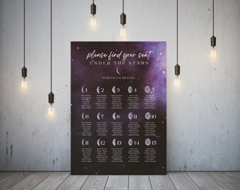 Violet Sky Seating Chart, Starry Night Wedding Sign, Celestial Wedding Decor, Purple Galaxy, Moon Wedding Decor, Celestial Seating Sign