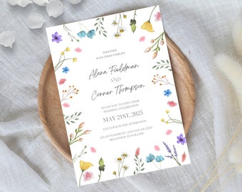 Wildflower Wedding Invitation, Spring Flowers Wedding Invite, Wildflowers Invitation,  Colorful Spring Floral Invite Template, Florah
