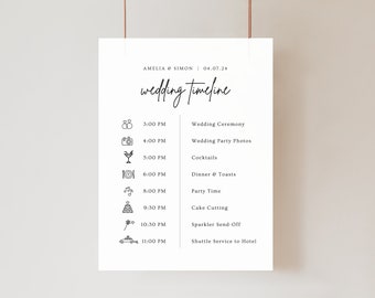 Wedding Itinerary Sign,  Order of Events, Wedding Timeline Easel Sign, Simple and Minimal Schedule Sign, Wedding Reception Signs