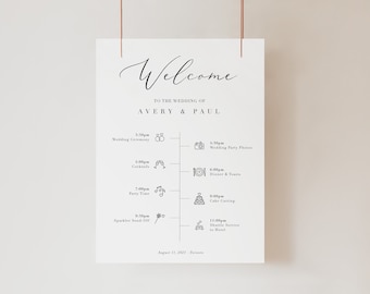 Placa para Programa de Casamento, Placa de Cavalete com Cronograma de Eventos, Placa de Cronograma Simples e Minimalista, Placas para Recepção de Casamento