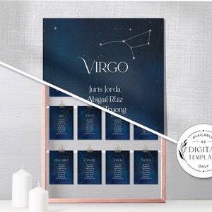 Celestial Zodiac Seating Cards, Hanging Seating Cards with Star Constellations, Starry Night Seating Chart, Celestial Wedding Signs, ZCW