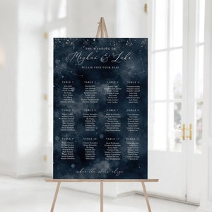 Celestial Zodiac Seating Plan, Wedding Seating Chart, Astrology Chart, Star Constellations, Dark Blue Watercolor, Night Sky, ZCW