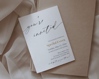 You're Invited Minimalist Invitation, Simple Classic Invite, Modern Calligraphy Font, Black Tie Event, Cursive Script Elegant Invitation