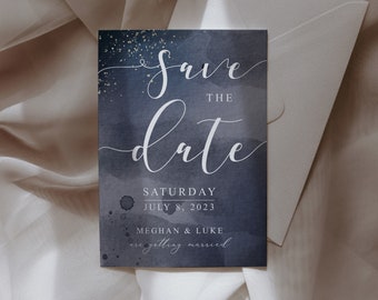 Moody Watercolor Save the Date, Dark Moody Wedding Invitation, Watercolor Wedding Invitation, Starry Night, Celestial Save the Date, MWC