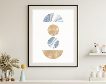 Geometric Shapes, Abstract Art Print, Modern Minimalist Art Poster, Agate Moon Crescent Art Poster, Gold Elements Art Poster, Half Circles
