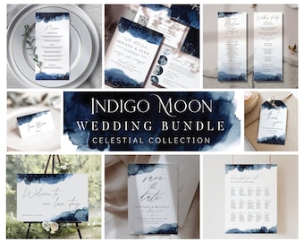 Celestial Wedding Bundle, Printable Wedding Signage, Blue Watercolor Celestial Wedding, Zodiac Constellations, Starry Night Theme, CELBLU