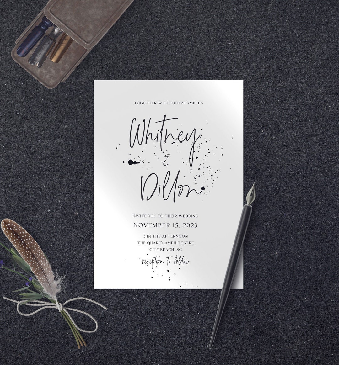 Ink Spill Invitation, Contemporary Wedding Invitation, Ink Splatter ...