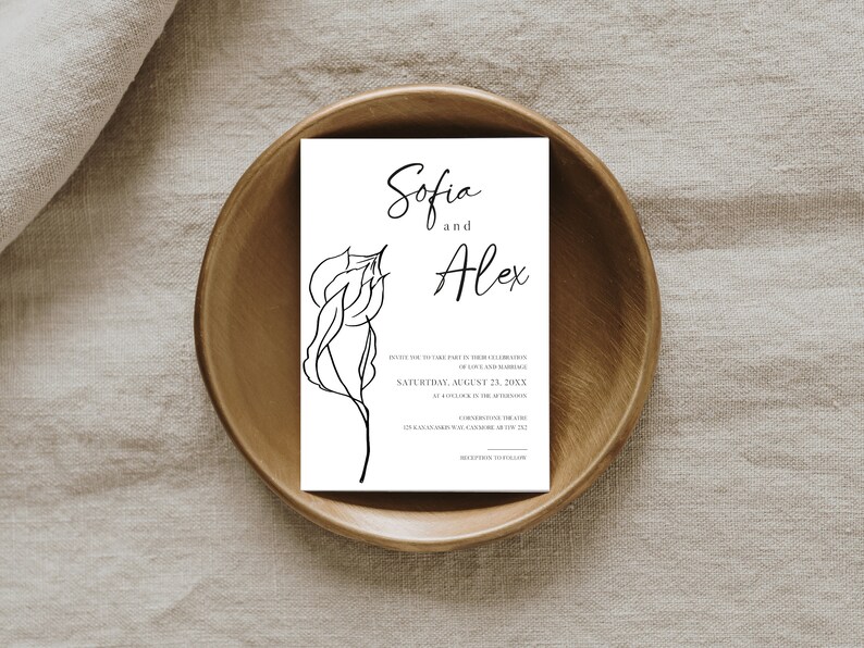 Botanical Minimalist Wedding Invitation Template Set, Elegant Floral Wedding Invitation Template Download, Printable Invitation Set, Sofia image 3