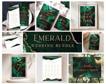 Emerald Wedding Bundle, Jade Wedding, Green and Gold Wedding Set, Jewel Tone Wedding, Printable Wedding, Emerald Green Wedding, Verde