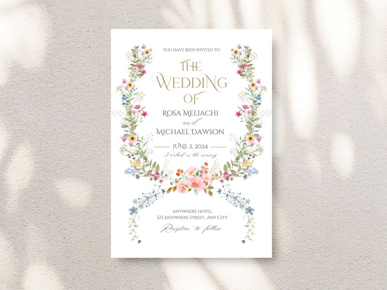 Summer Garden Wedding, Wildflower Wedding Invite, Spring Flowers Wedding Invite, Wildflowers Invitation, Colorful Floral Invite Template image 7