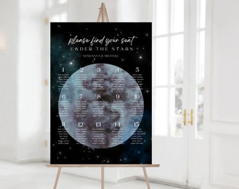 Moon Seating Chart, Starry Galaxy, Watercolor Night Sky, Starry Night Wedding, Celestial Wedding Decor, Under the Moon, Celestial Seating