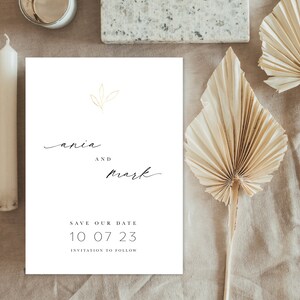 Elegant Save the Date Invite, Modern Save the Date Invitation Template, Minimalist Save The Date, White and Gold Save the Date Cards, Ania image 5