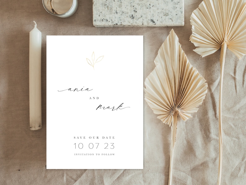 Elegant Save the Date Invite, Modern Save the Date Invitation Template, Minimalist Save The Date, White and Gold Save the Date Cards, Ania image 5