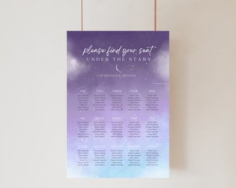 Ombre Sky Seating Chart, Watercolor Night Sky Sign, Starry Galaxy, Starry Night Wedding, Celestial Wedding Decor, Celestial Seating Chart