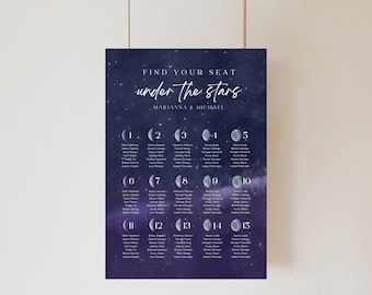 Nebula Seating Chart, Starry Night Wedding Sign, Celestial Wedding Decor, Purple Galaxy, Moon Wedding Decor, Celestial Seating Sign