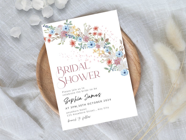 Spring Bridal Invitation, Bridal Shower Invite Floral, Floral Invitation, Colorful Spring Floral Invite Template, Wildflowers Invitation image 7