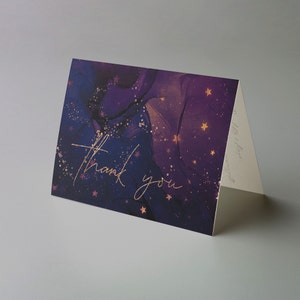 Abstract Galaxy Thank You Card, Celestial Wedding, Purple and Gold Thank You Note, Printable In Lieu of Favor, Starry Night Wedding, Galaxia