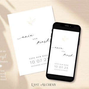 Elegant Save the Date Invite, Modern Save the Date Invitation Template, Minimalist Save The Date, White and Gold Save the Date Cards, Ania image 2