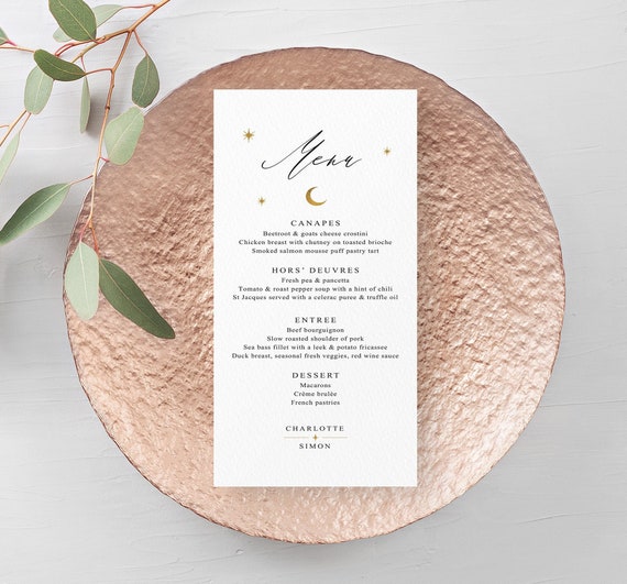 Minimalist Celestial Menu Under The Moon Theme Menu With Etsy
