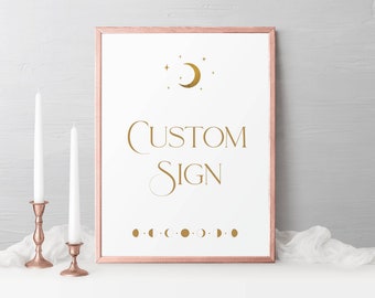 Minimal Celestial Sign, Moon and Stars Theme, Starry Night Wedding, Gold Moon Crescent, Boho Celestial Décor, White & Gold Moon Sign