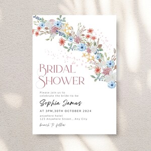 Spring Bridal Invitation, Bridal Shower Invite Floral, Floral Invitation, Colorful Spring Floral Invite Template, Wildflowers Invitation image 6
