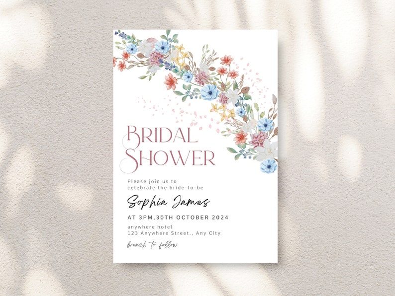 Spring Bridal Invitation, Bridal Shower Invite Floral, Floral Invitation, Colorful Spring Floral Invite Template, Wildflowers Invitation image 6