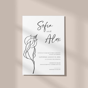 Botanical Minimalist Wedding Invitation Template Set, Elegant Floral Wedding Invitation Template Download, Printable Invitation Set, Sofia image 7