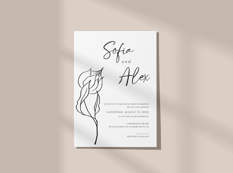 Botanical Minimalist Wedding Invitation Template Set, Elegant Floral Wedding Invitation Template Download, Printable Invitation Set, Sofia image 7