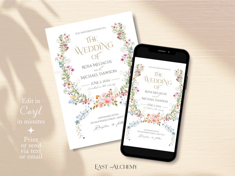 Summer Garden Wedding, Wildflower Wedding Invite, Spring Flowers Wedding Invite, Wildflowers Invitation, Colorful Floral Invite Template image 2