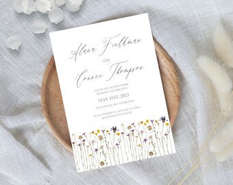 Floral Meadow, Wildflower Wedding Invitation, Spring Flowers Wedding Invite, Wildflowers Invitation, Colorful Floral Invite Template