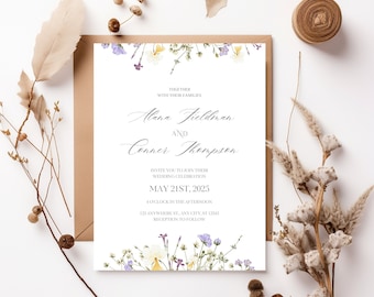 Wildflower Wedding Invitation, Spring Flowers Wedding Invite, Minimal Wildflowers Invitation, Colorful Floral Invite Template, Wild Flowers