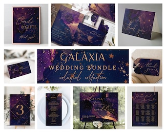 Galaxy Wedding Bundle, Celestial Wedding Pack, Purple Galaxy Wedding, Interstellar Wedding Theme, Purple and Gold Wedding, Galaxia